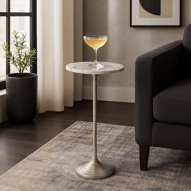 Table d'appoint décorative en marbre avec base en métal Jackest, Plateau rose doux / base argentée
