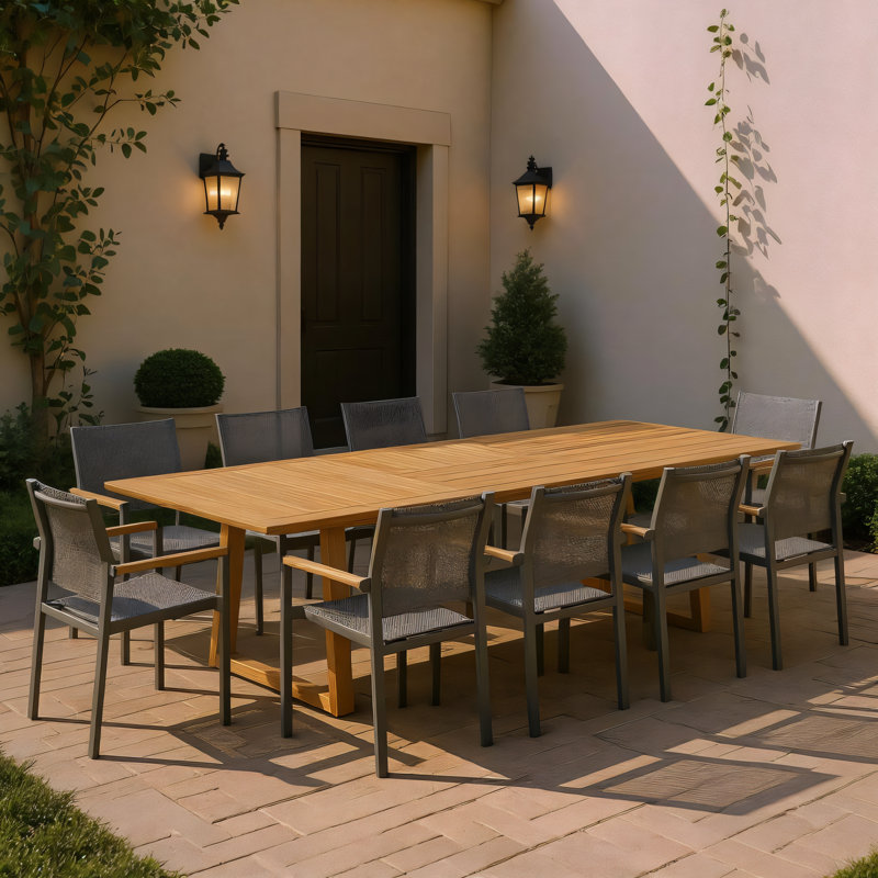 11Pc FSC Teak Outdoor Patio Extendable Dining Set