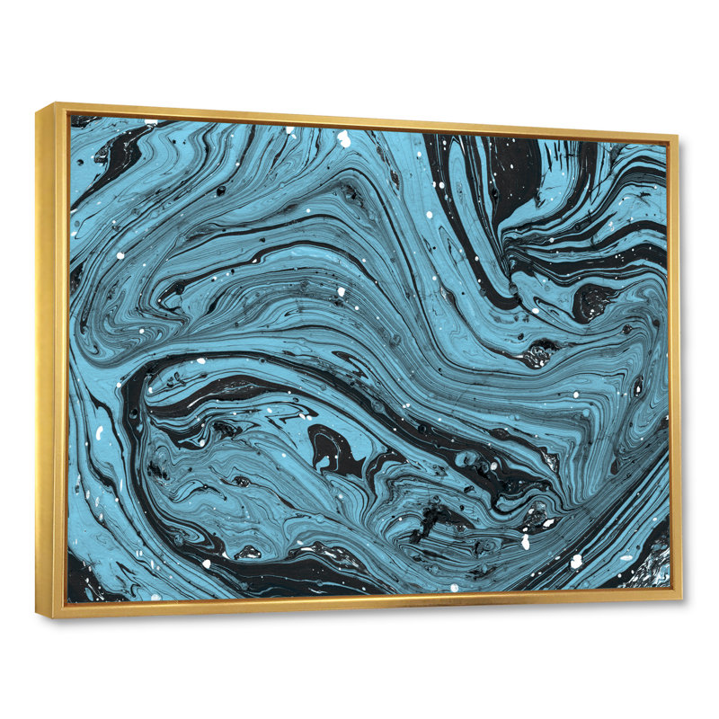 Marbre bleu - peinture sur toile, H 24 po x l 36 po x P 1 po, Cadre flottant doré