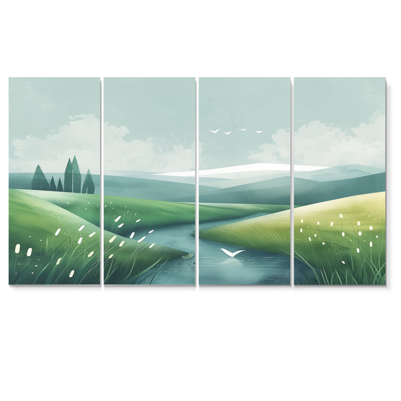 «Green Grey Pond Meadows In Tuscany I», ensemble d'art mural de ferme, H 28 po x l 48 po