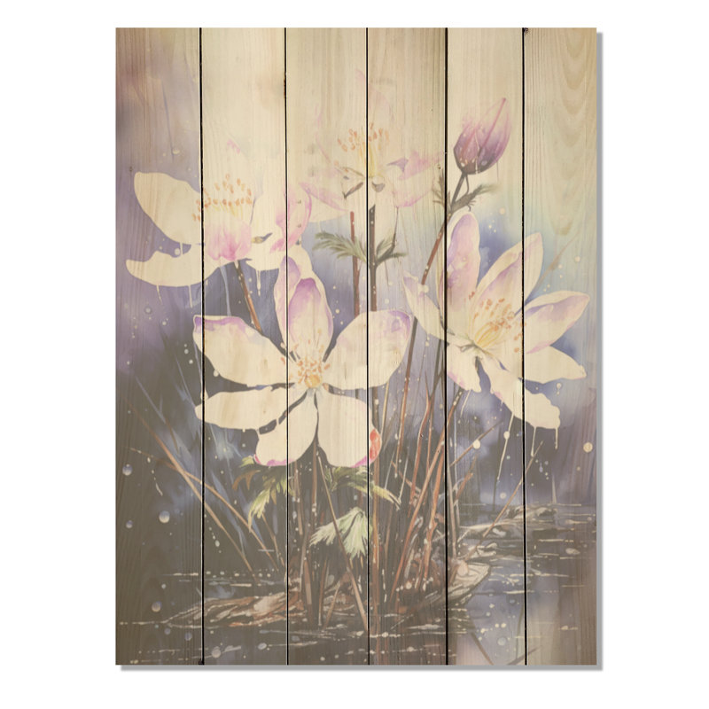 «Snowdrops In Amethyst Hues - Snowdrops», art sur bois de pin naturel, H 20 po x l 10 po
