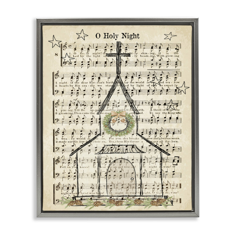 «Festive Sainte Night», écriture musicale sur toile à grain brun encadrée par Andi Metz, H 21 po x l 17 po