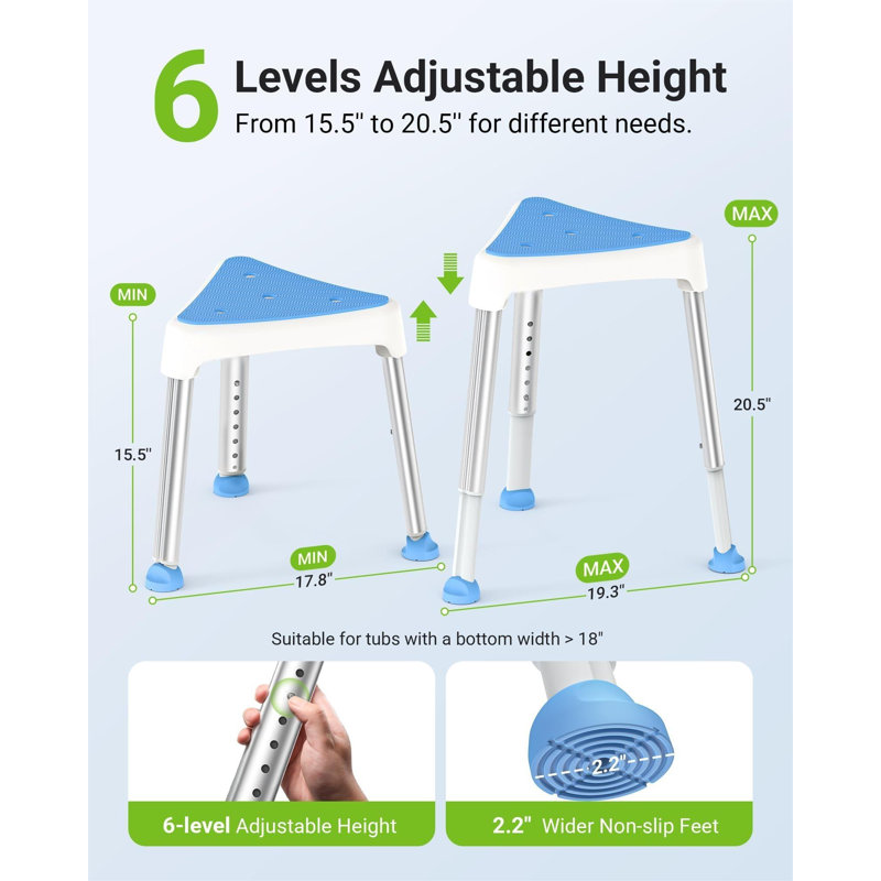 Space-Saving Triangular Shower Chair For Inside Shower With EVA Pad, 400 Lbs Adjustable Shower Stool For Elderly And Disabled, Non-Slip Bathtub Chair With Stable-Bracing, Tool-Free