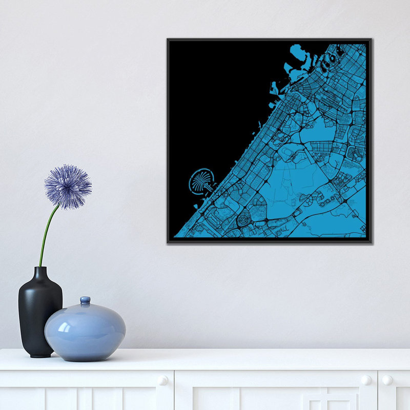 « dubaï », impression sur toile tendue, H 18 po x l 18 po x P 1,5 po, Toile avec cadre noir, Pas de tapis