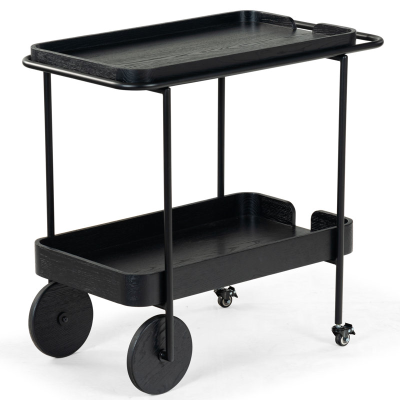 Malek Wood 2 Shelf Bar Cart, Black