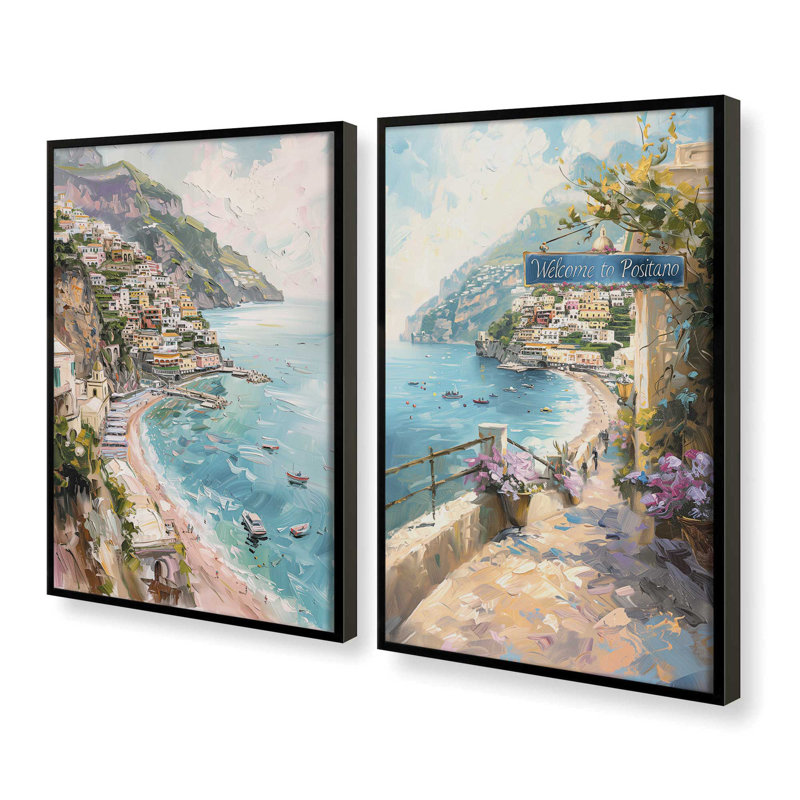 «Coastal Charm Paradise», ensemble de 2 pièces encadrées sur papier par Azure Artisanal Studio, Noir satiné