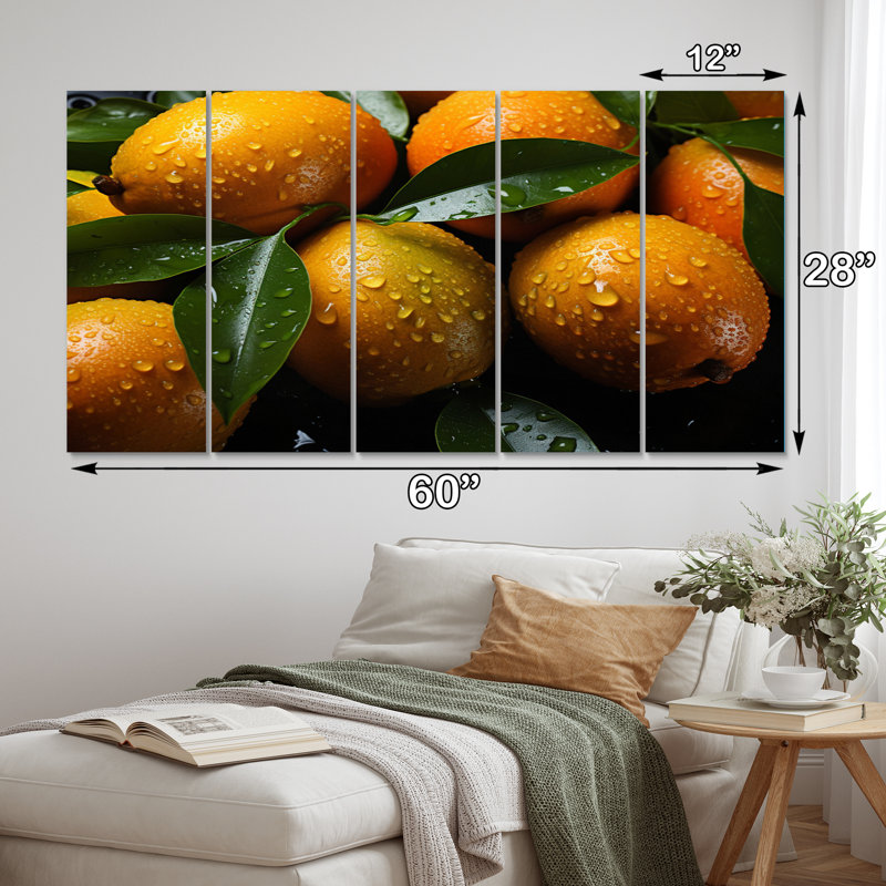 Fresh Fresh Oranges III - fruits, reproduction d'art sur toile - 5 panneaux égaux