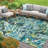 Sunshine Outdoor Plant Floral Area Rug Green/Blue/Yellow-83468112