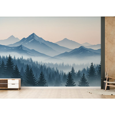 Montagne, papier peint à peler et coller, aquarelle, montagne, art mural, papier peint pin
