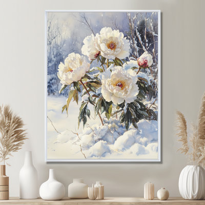 Hiver, pivoines dans la congère I - pivoines, art mural sur toile