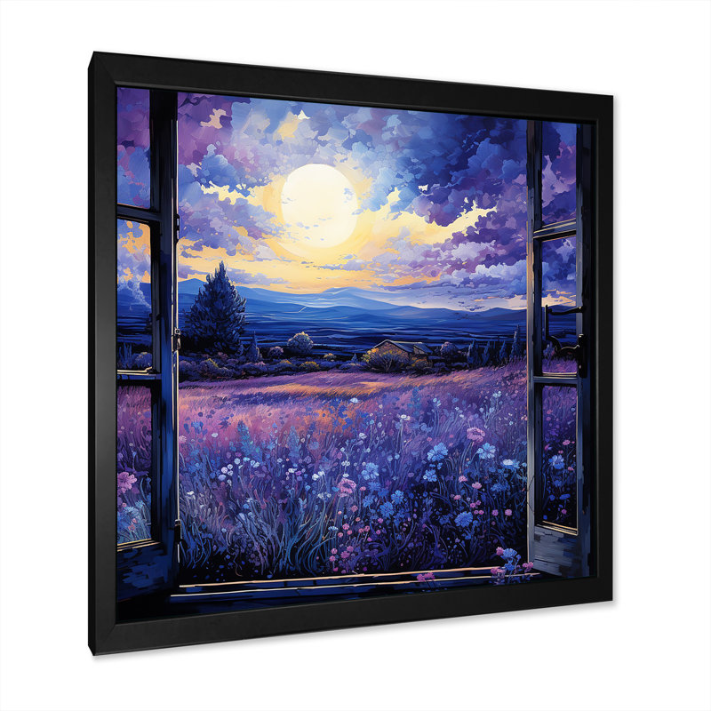 Lavande horizon campagne côté II - ferme encadrée, art mural, Cadre simple noir, H 30 po x l 30 po x P 1,5 po