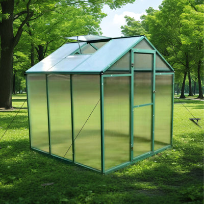 Serre en polycarbonate de 6 pi x 6 pi - Hauteur de gain et cadre en aluminium robuste résistant au vent pour l'extérieur