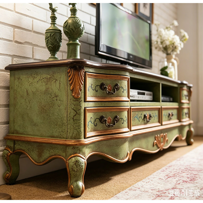 Meuble télé Casual Luxury, 19.6" H x 70.8" W x 17.7" D, Green/Brown