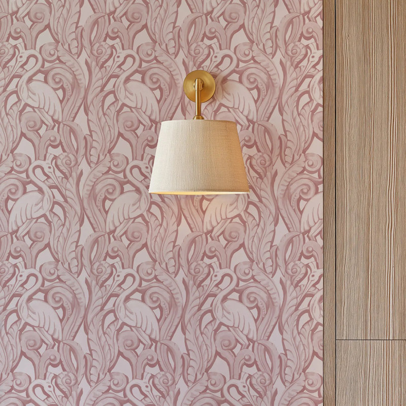 Deco Heron - Wallpaper, Blush, Faux Grasscloth, Non-Pasted