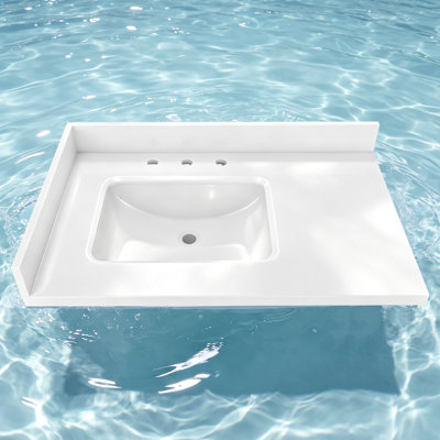 42" W x 22" D White Engineered Stone Bathroom Vanity Top with Left Side Ceramic Sink, 4" H Backsplash & 21" Side Splash