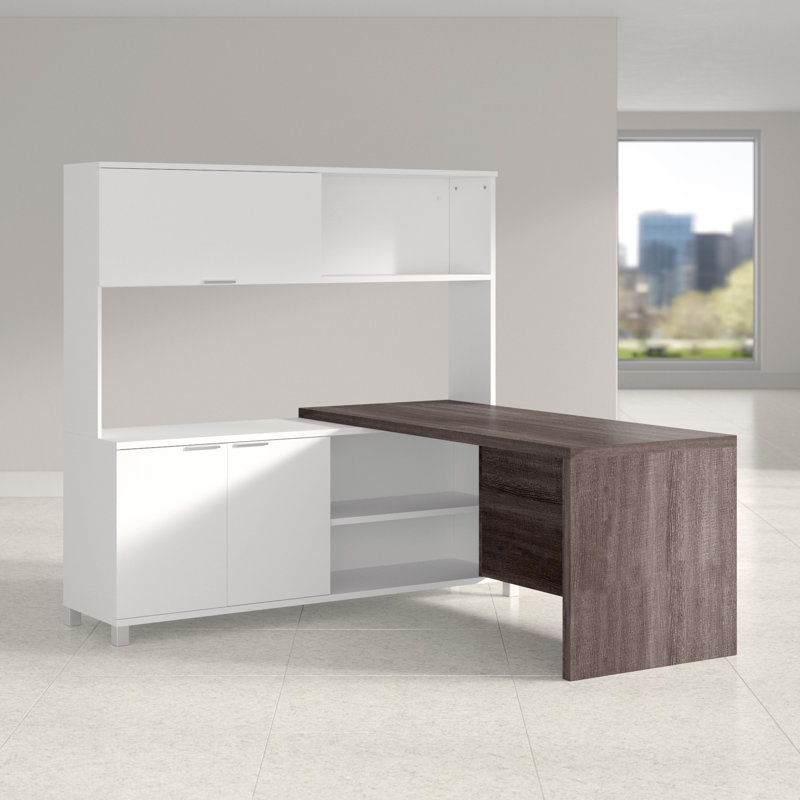 DeSandre 2 Piece Computer Desk Office Set, White/Bark Gray