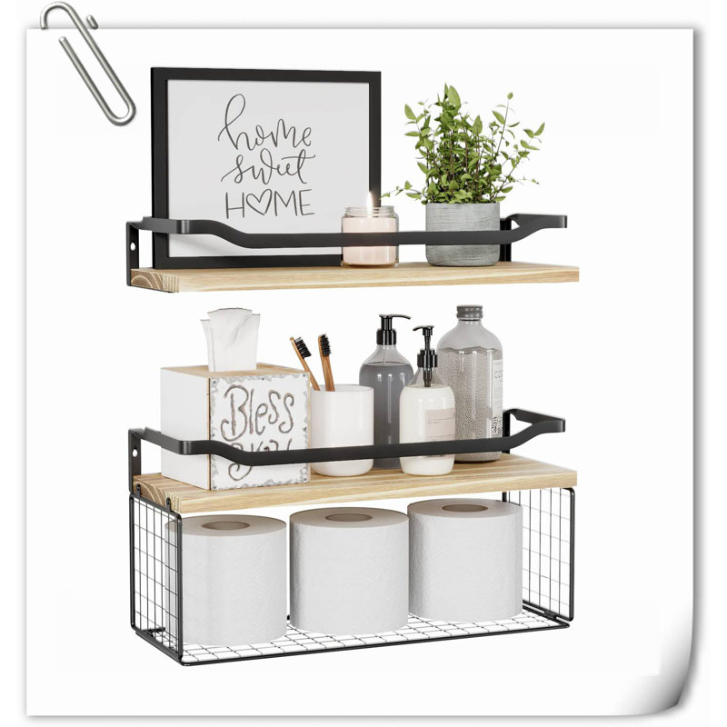 Calogera 2 Piece Wood Floating Shelf, Natural Wood