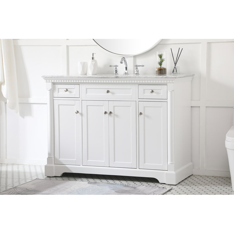 48'' Single Bathroom Vanity with Marble Top, White