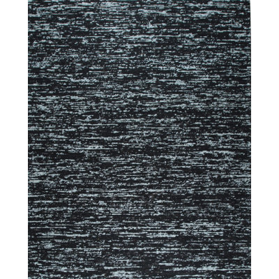 Black Flat Weave Wool Striated Texture Geometric Modern Contemporary Carpet Rug