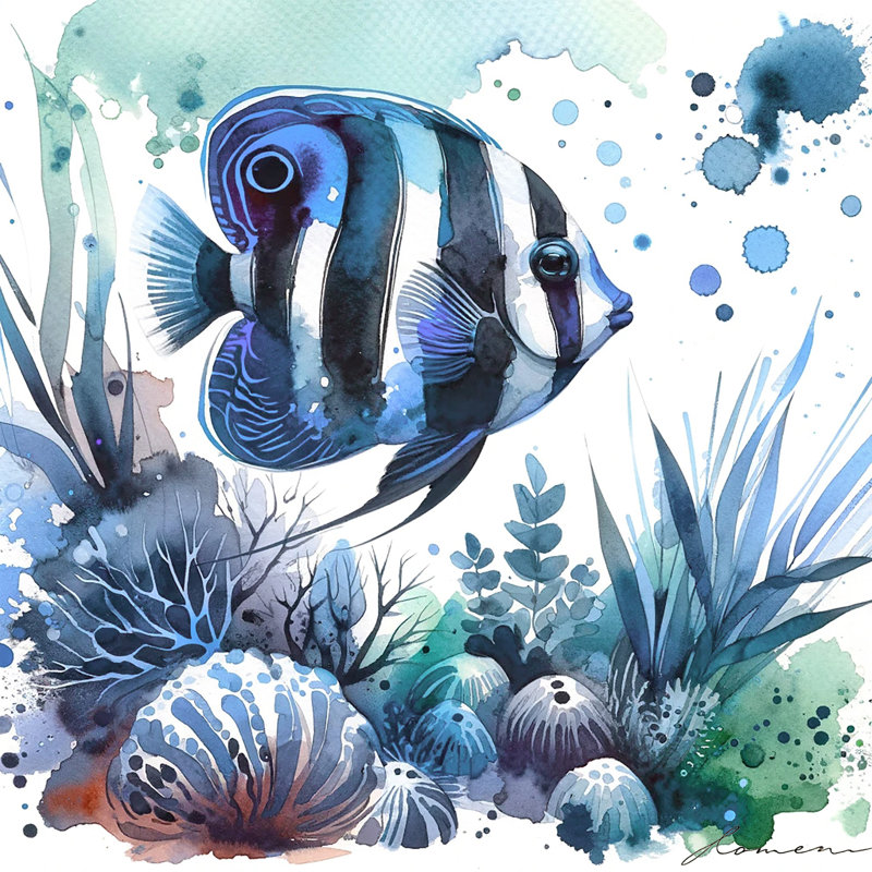 «Oceanic Serenade - Tropical Fish», reproduction d'art sur toile tendue, H 40 po x l 40 po x P 1,5 po