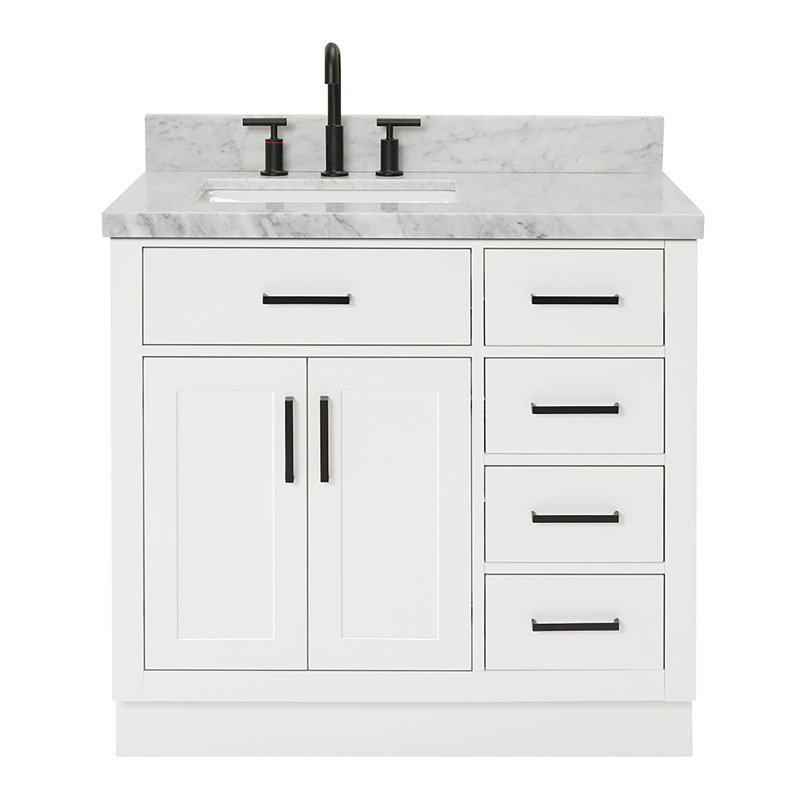 ARIEL HEPBURN 37 IN RIGHT OFFSET RECTANGULAR SINK VANITY 1,5 IN, White, Rectangular, Left