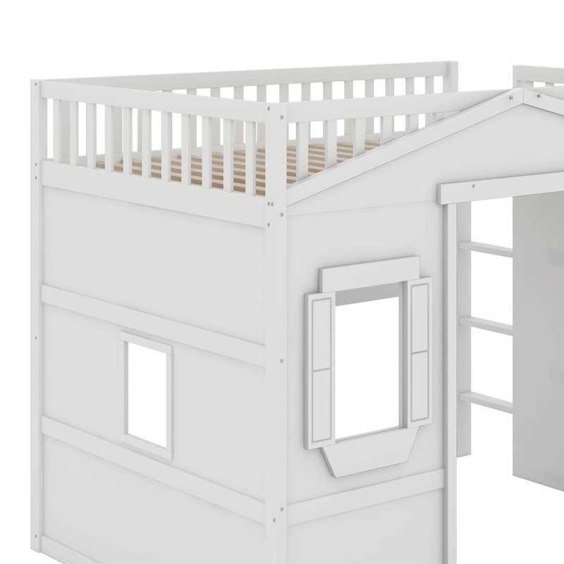 Full House Loft Bed With Ladder, White