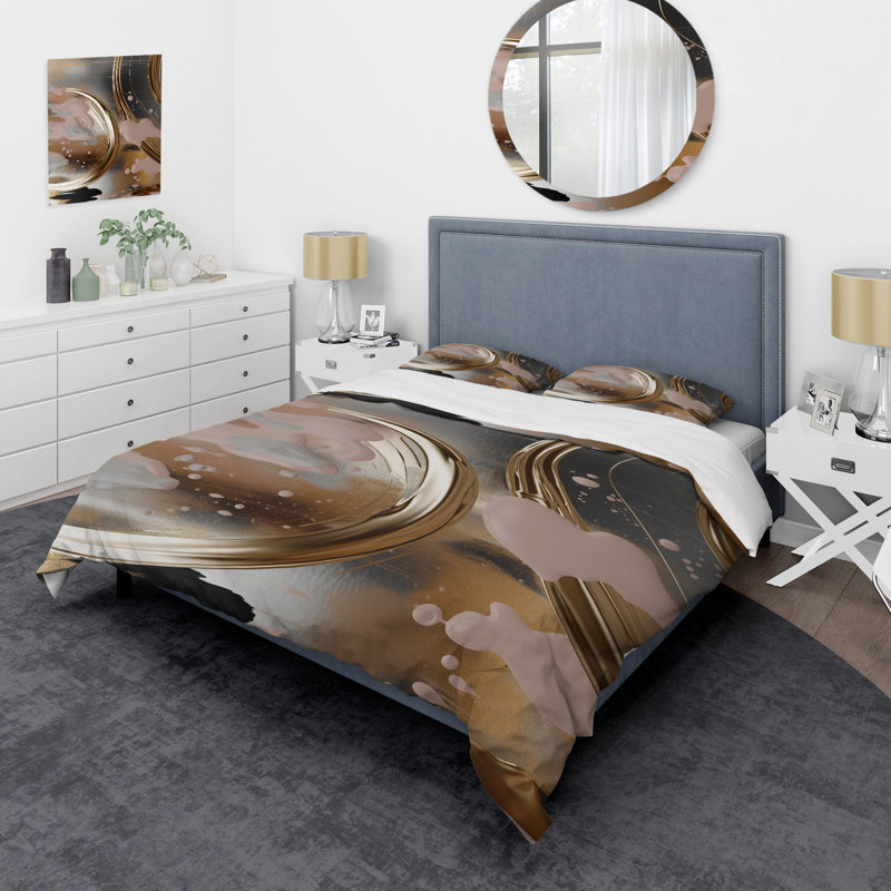 Ensemble de housse de couette Abstract Golden and Pink Infinity Circles III - Abstract Shapes