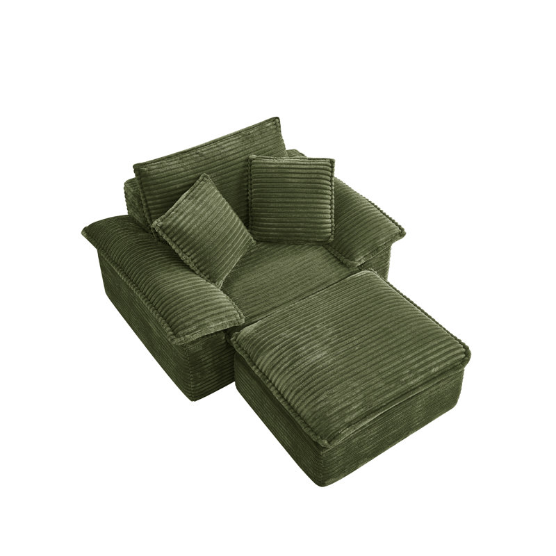 Oversized Sofa Chair And A Half With Deep Seat & Movable 2-Layer Ottoman Set,  Cloud Sofa Bed With Chaise, 1-Seater Modular Sectional Sleeper Couch For Living Room, No Assembly Teddy-Fleece