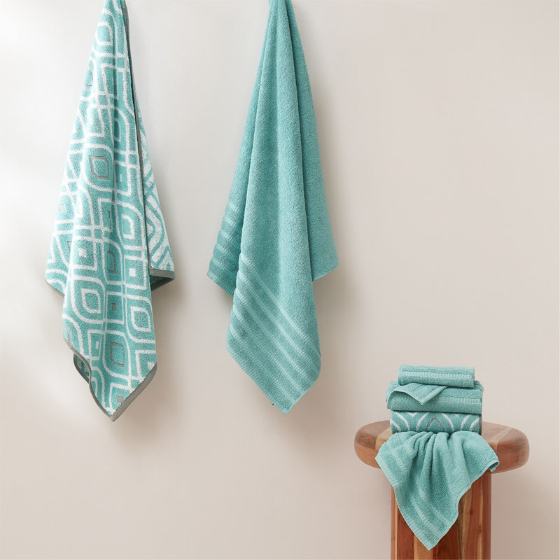 Ensemble de serviettes en jacquard teint en fil 6 pièces et fils Modern Modern Oxford - 100% coton, Turquoise