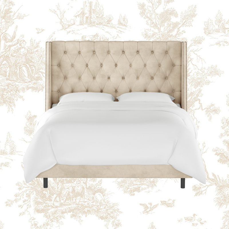 Avala Upholstered Wingback Bed, California King, Classic Pearl Performance Velvet