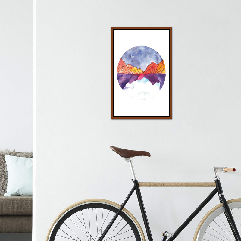 Art circulaire, H 26 po x l 18 po x P 1,5 po, Toile avec cadre en bois brun