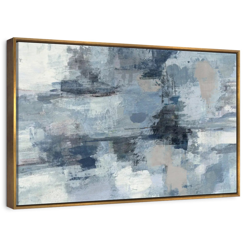 Indigo dans les nuages et culture grise, Cadre flottant doré, 40 po x 27 po