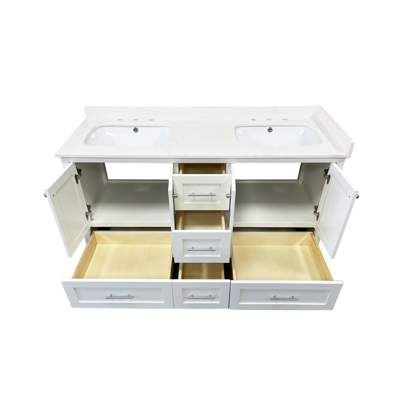 Chrisna 61'' Double Bathroom Vanity with Carrara Quartz Top
