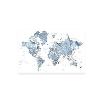 " Detailed Watercolor World Map Lazer " Print