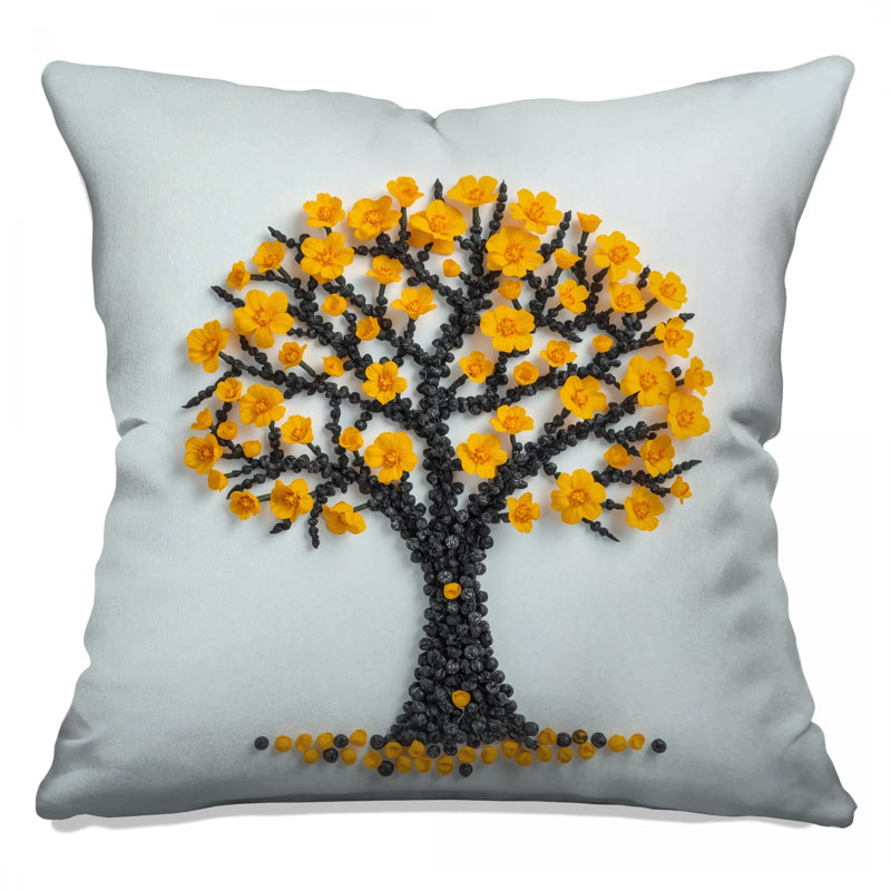 Coussins décoratifs à double face avec motif d'arbre à fleurs, 20 x 20 pouces, Medium Yellow Black