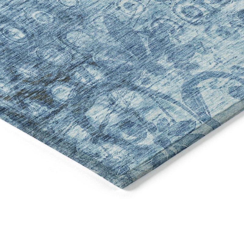 3' X 5' Blue Ikat Washable Indoor Outdoor Area Rug