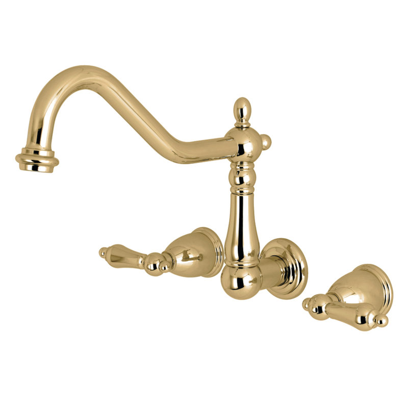 Kingston Brass Heritage Two-Handle 3-Hole Wall Mount Roman Tub Faucet, Polished Brass