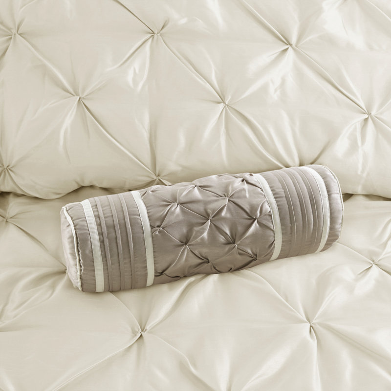Ivory Queen 7-Piece Tufted Comforter Set with Stripes