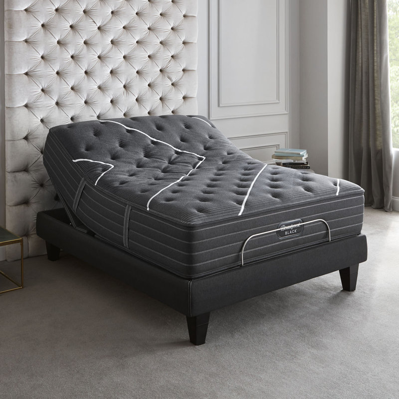 Black Upholstered Adjustable King Bed Base with Headboard
