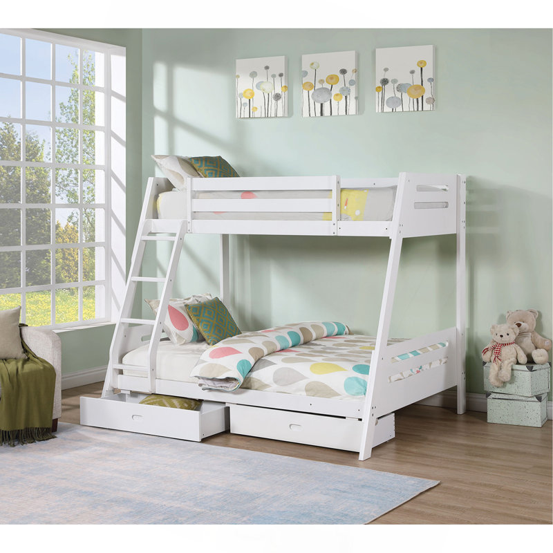 Échelle en angle transitionnelle pour lit superposé transitionnel et tiroirs sous le lit, Blanc