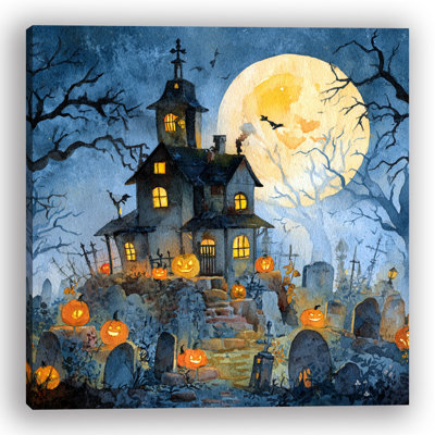 Art mural sur toile, "Graveyard Pumpkin House"