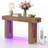 Rustic Wood Console Table with LED Lights & Power Outlet, Farmhouse Entryway Table with Remote Control, Narrow Sofa Table for Living Room, Hallway