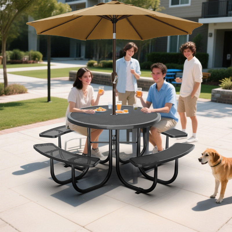 8-Person 46" Round Metal Outdoor Picnic Table