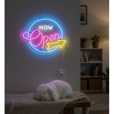  | Enseigne néon maintenant ouverte | Fabriqué avec un tube néon flexible durable qui émet des couleurs vives et accrocheuses pendant plus de 50 000 heures sans scintillement ni gradation | 19x24.jPG | Blanc, rose vif, jaune, bleu glacier