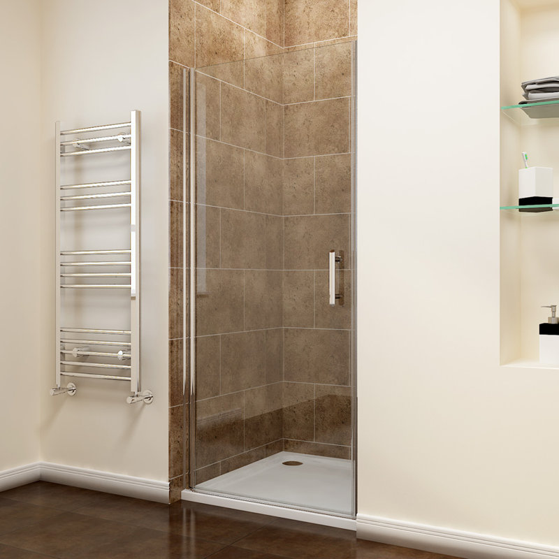 Arnot 900mm - 900mm W x 1850mm H Hinged Frameless Shower Door with Clear Glass, 185cm H x 80cm W