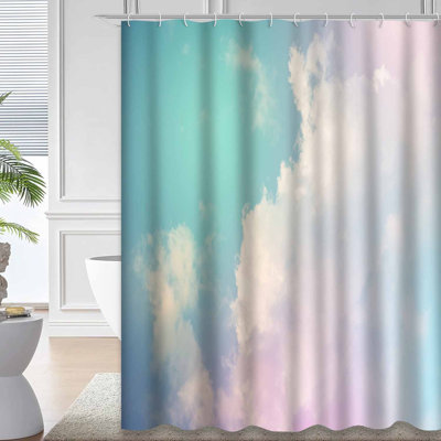 Rideau de douche coloré bleu ciel avec 12 crochets