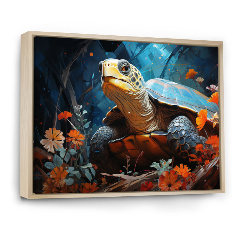 «Turtles Journey», collage floral sur toile, H 16 po x l 32 po x P 1 po, Cadre naturel flottant