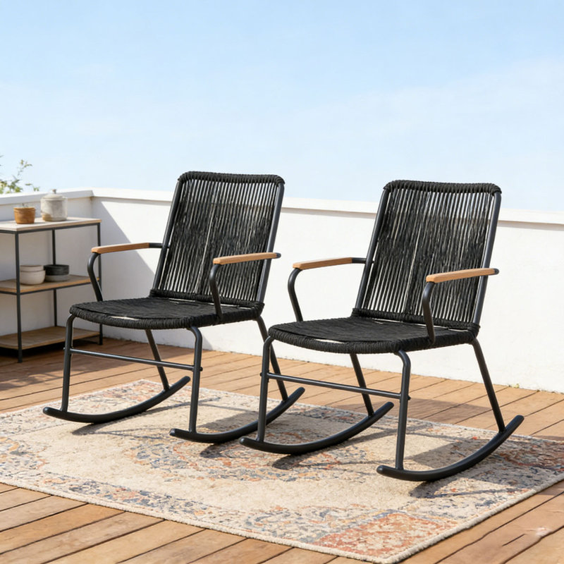 Chaise d'extérieur en rotin, Noir