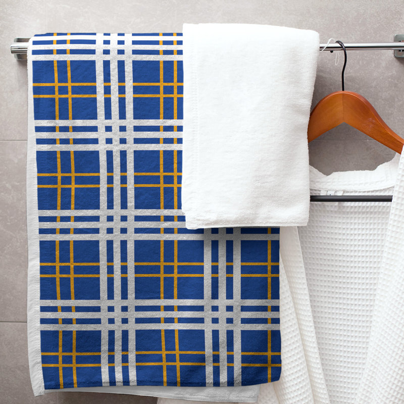 Bath Towel, Polyester/Cotton Blend, Blue/Gold/White