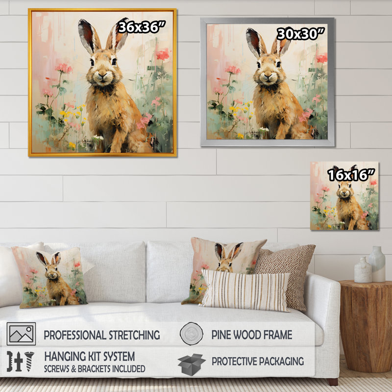 Curious Floral Rabbit Meadow III - Rabbit Animal Wall Art, 30" H x 30" W, Wrapped Canvas